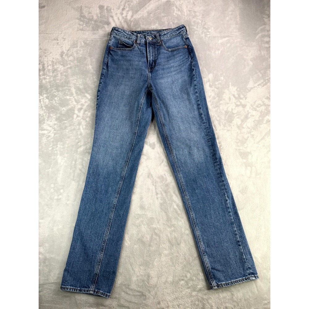 Old Navy Straight Jeans Womens 2 Tall Blue Ultra High Rise Smooth Secret Pockets